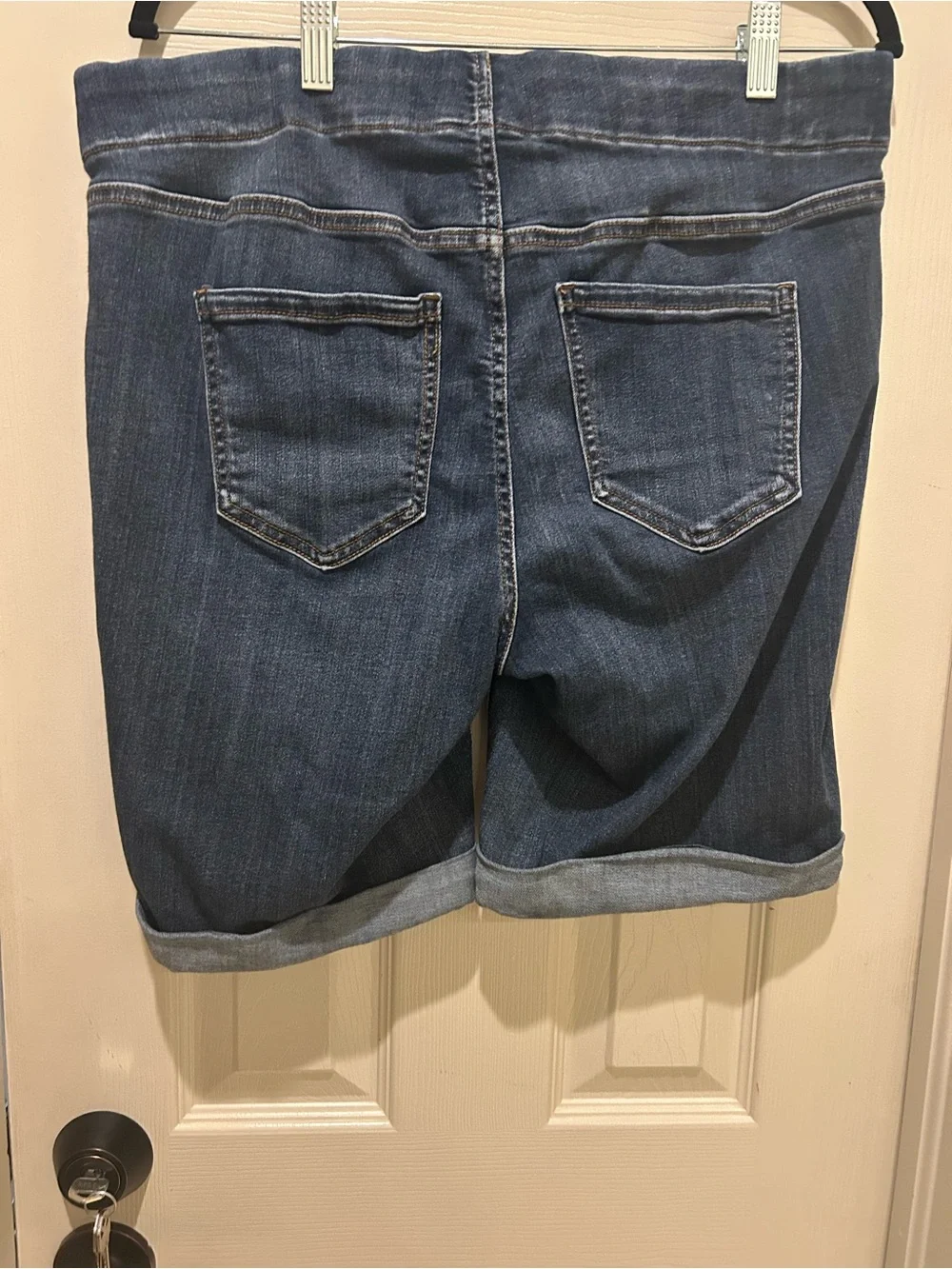 Liverpool Dark Blue Denim Bermuda Shorts with Rolled Hem Pull-on Stretchy - Picture 3 of 7